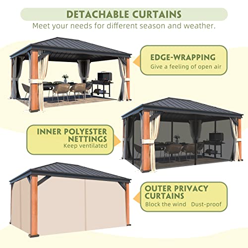 12x20 ft Hardtop Gazebo Double Roof Galvanized Steel Canopy Outdoor Aluminum Frame with Netting and Curtains X191579