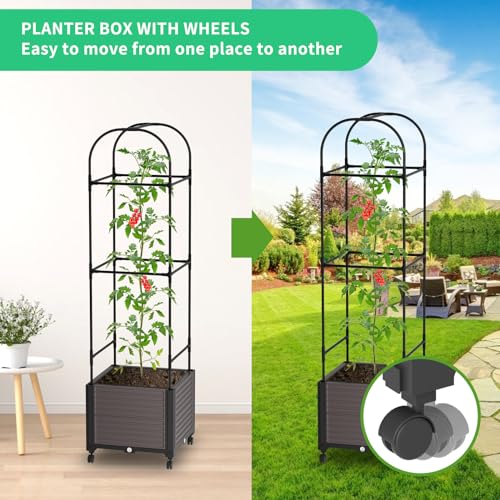 Raised Garden Bed with Trellis & Wheels for Climbing Plants M243496