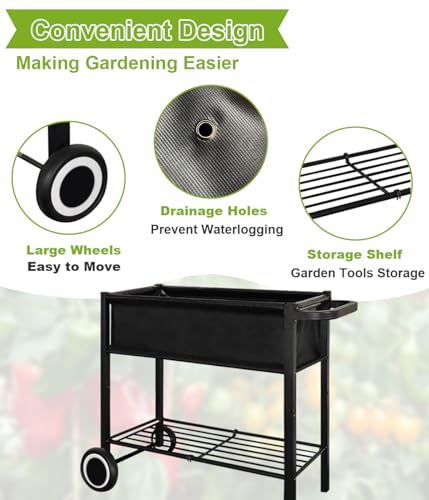 Raised Garden Bed with Legs on Wheels for Outdoor Plants J926