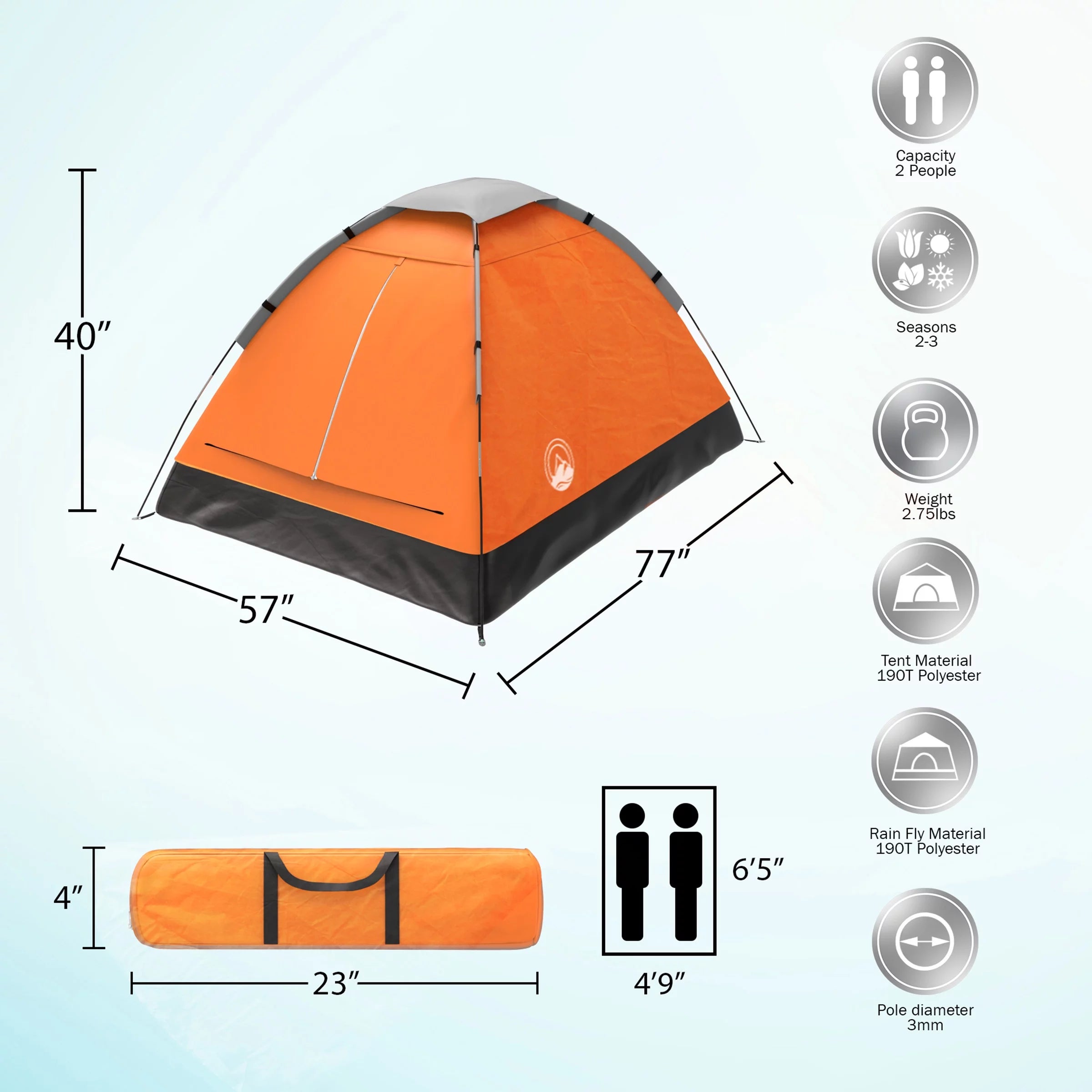 2-Person Dome Tent with Rain Fly and Carry Bag for Camping Hiking M156602