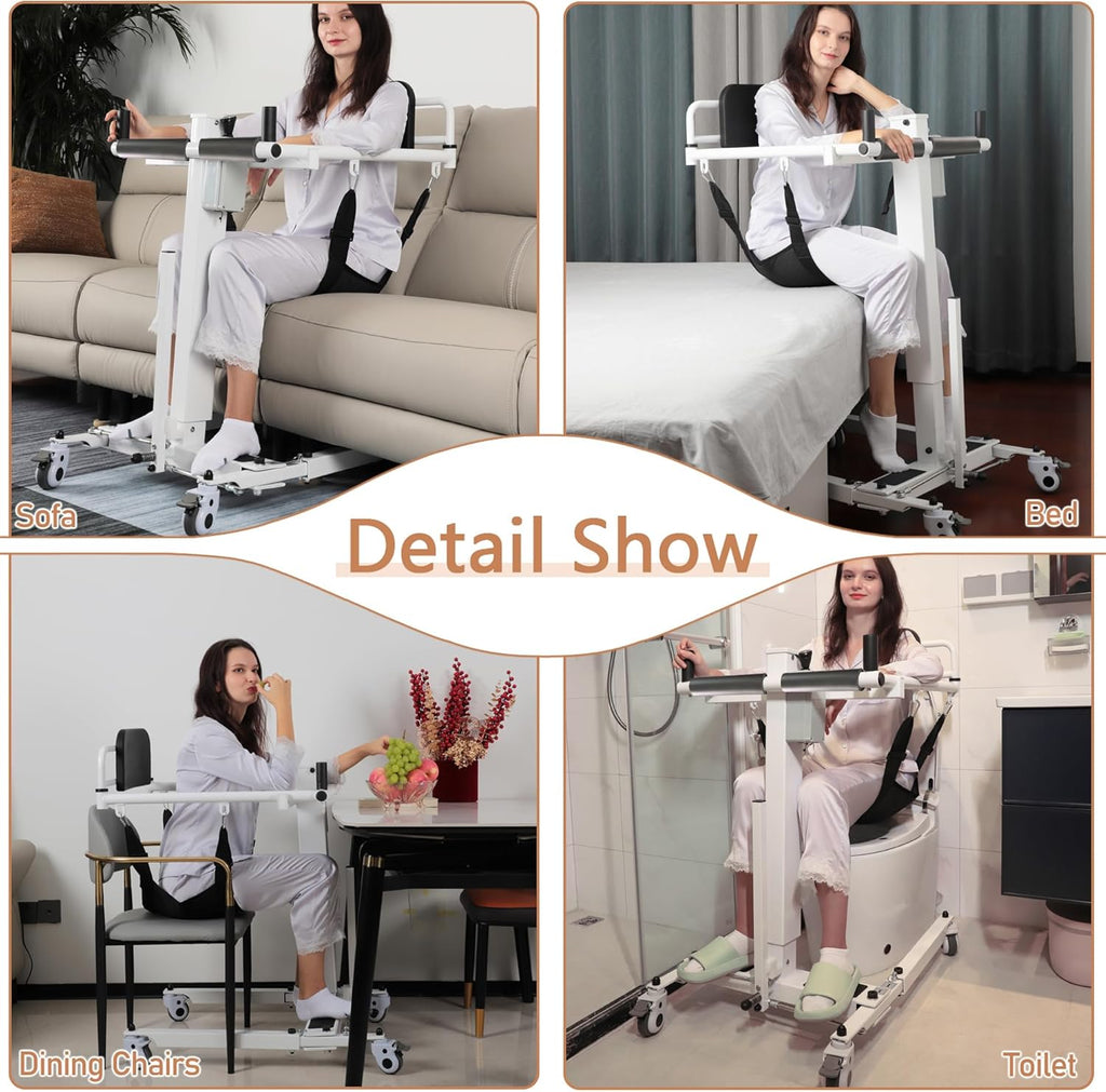 Electric Patient Lift Transfer Chair, Foldable Portable, Bed to Wheelchair, White H74233
