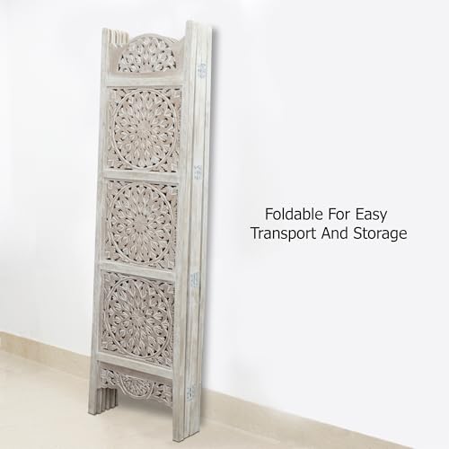 4 Panel Folding Wood Room Divider, Antique Brown, 72 x 80 P209
