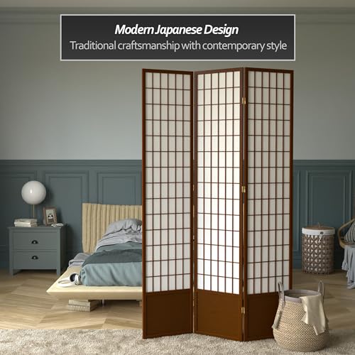 7 ft. Tall Window Pane Shoji Screen Room Divider, 3 Panels, White S15216