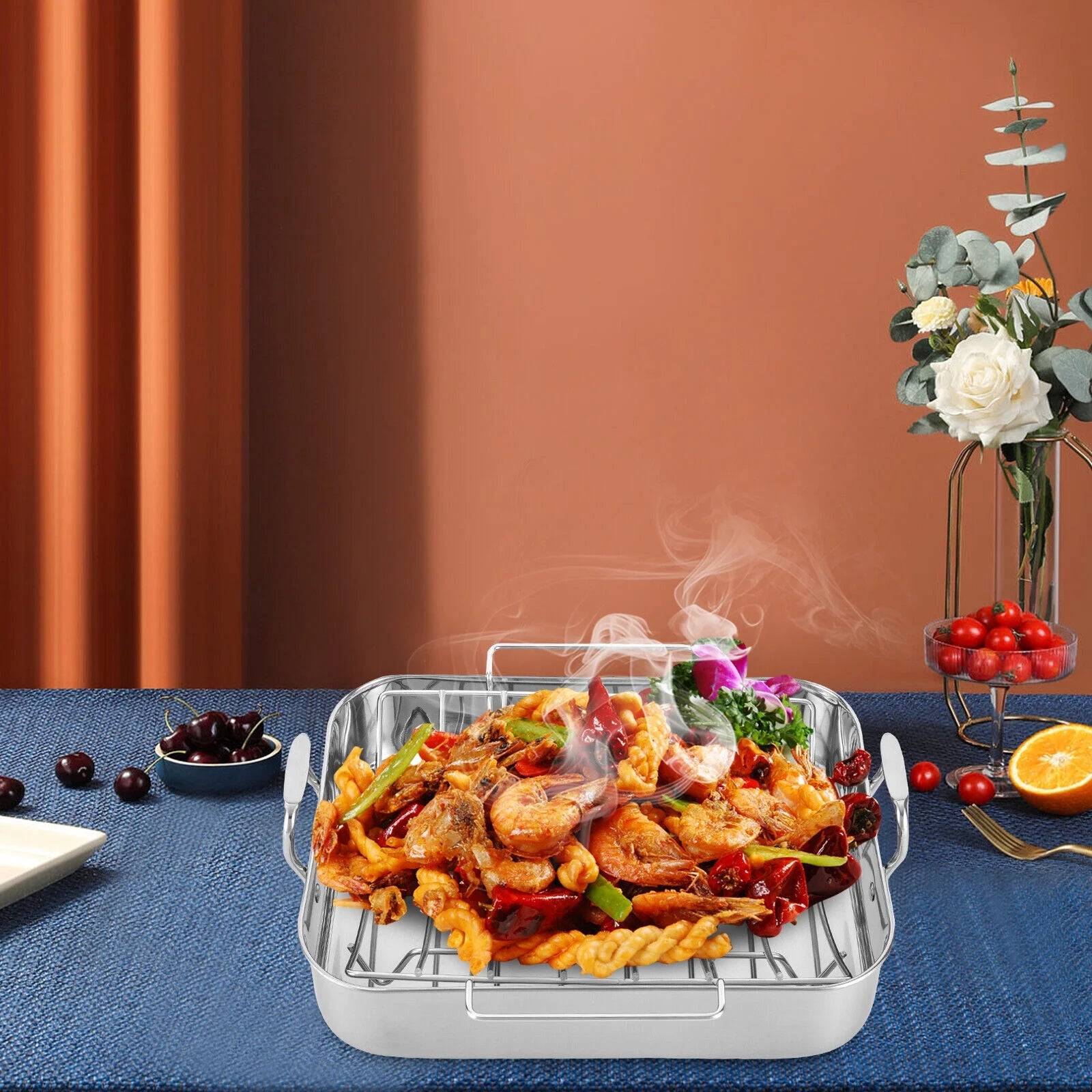 Stainless Steel Roasting Pan with Nonstick Rack, 16.5" x 12" I494