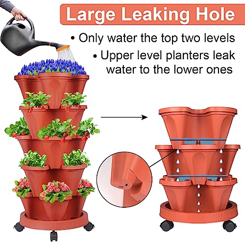 Stackable Planters 7-Tier Vertical Garden Planting Tower with Removable Wheels N78031