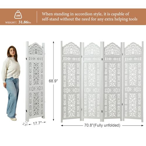 Wood Carved Room Divider 4 Panel Folding Partition Screen X503933