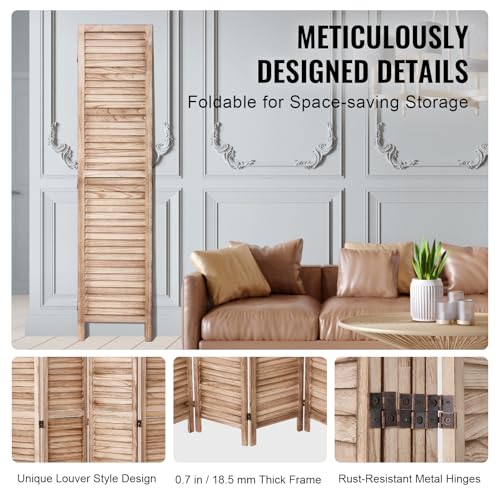 4 Panel Folding Wood Room Divider, 66.9 Inch Tall Privacy Screen I263