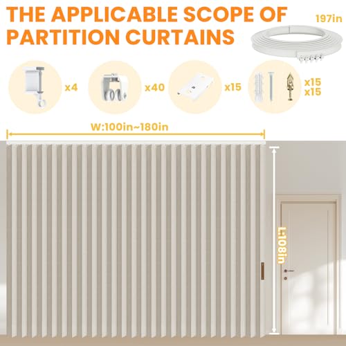 Blackout Accordion Room Divider Curtains with Ceiling Track for Bedroom Patio Sliding Door Q924855