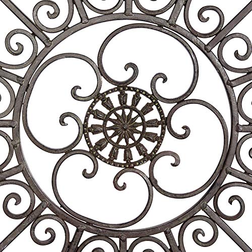 Metal Fleur De Lis Wall Decor Circle Sculpture with Scrollwork, Black W704356