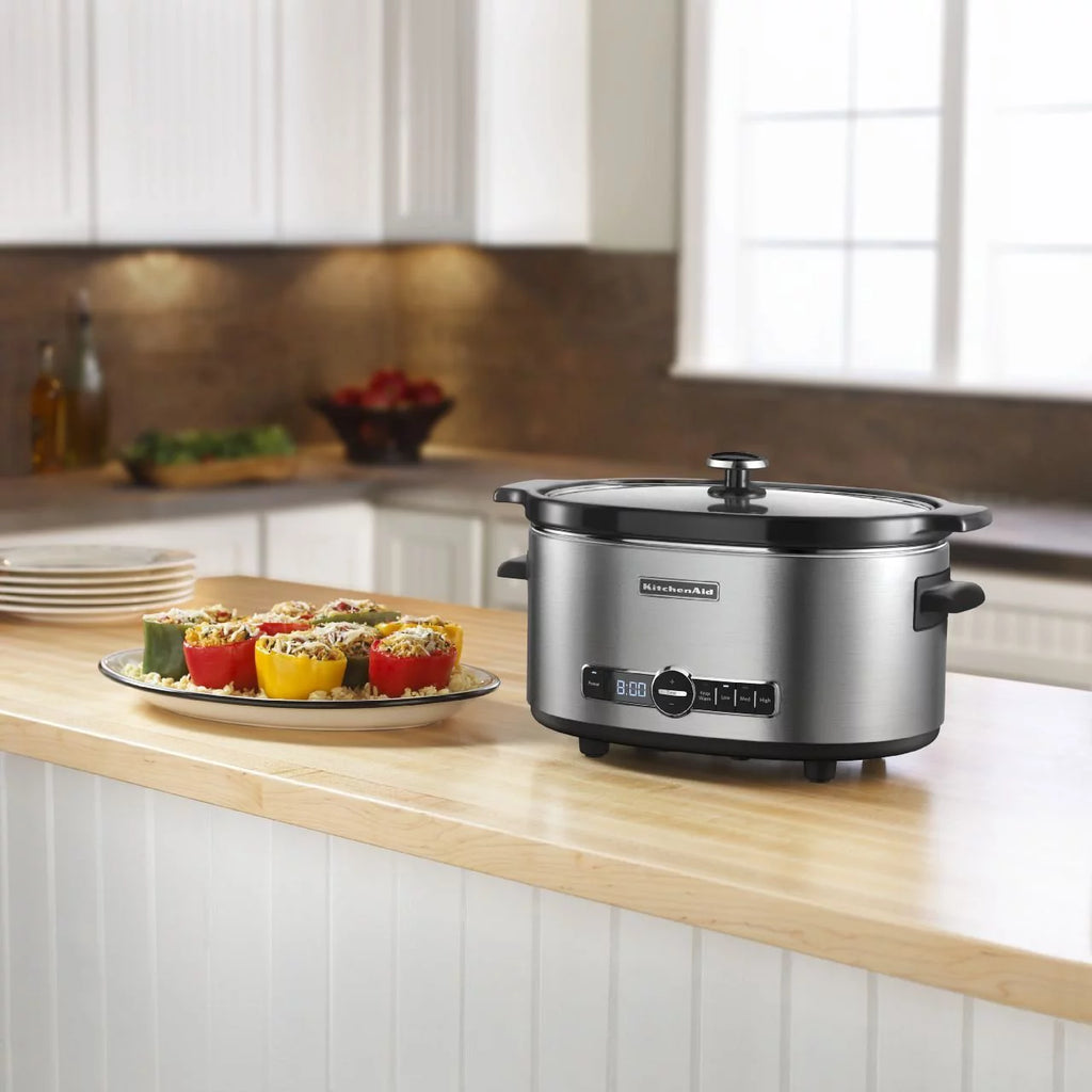6-Quart Slow Cooker with Glass Lid, Stainless Steel E653