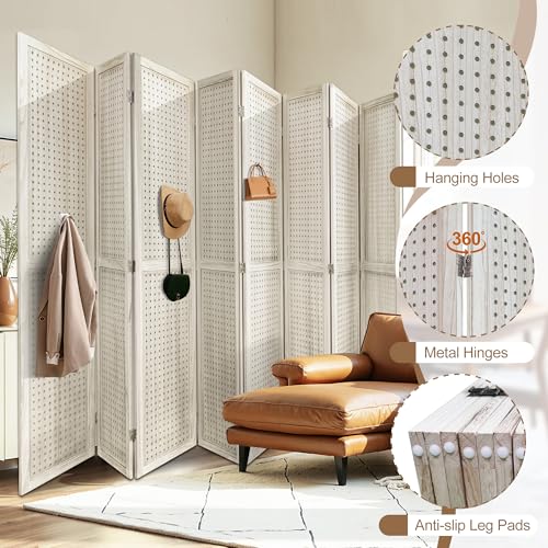 6 Panel Wooden Room Divider with Shelves P850285