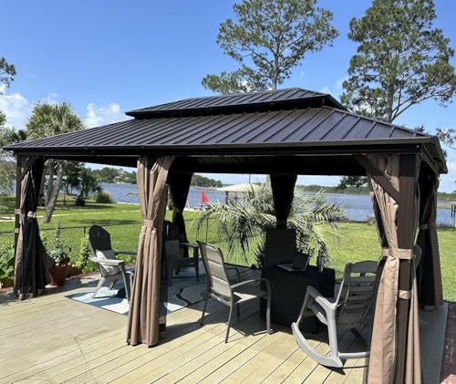 10 x 10 ft Hardtop Gazebo with Netting and Curtains, Galvanized Steel Roof for Patio K80436