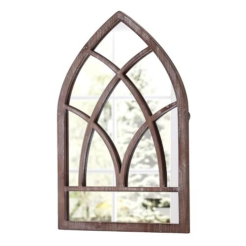 Arched Window Mirror Wall Decor, 16 x 24 Inch, Distressed White O9904