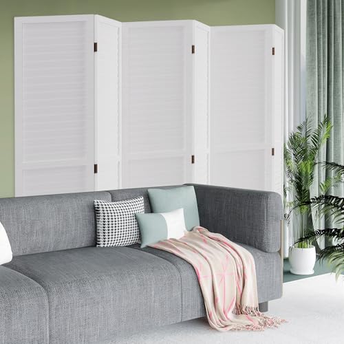 6 Panel Wood Room Divider Privacy Screen Freestanding White U13428