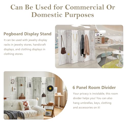 Wooden Pegboard Room Divider with Folding Privacy Screen, 5.6Ft, Light Brown D937870