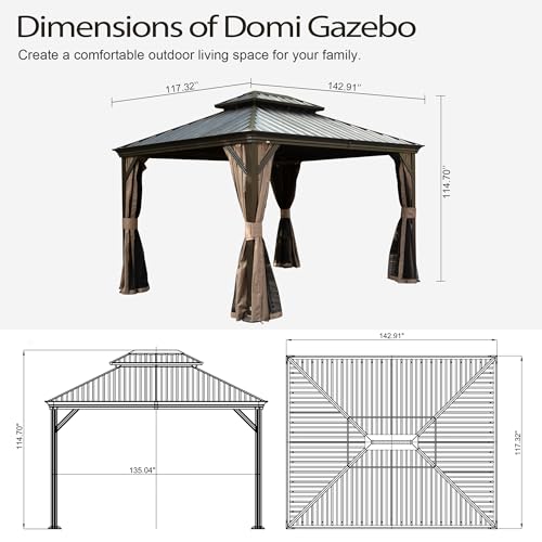 10 x 10 ft Hardtop Gazebo with Netting and Curtains, Galvanized Steel Roof for Patio K80436