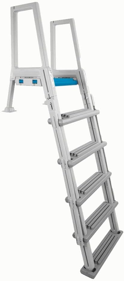 Above Ground Swimming Pool Step & Ladder, Heavy Duty, White Frame with Blue and Gray Steps J41441