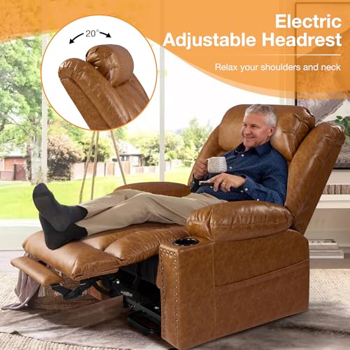 Large Power Lift Recliner Chair for Elderly with Heat and Massage, USB Port, Dark Brown O650