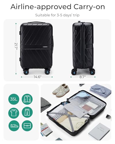 Carry On Luggage 22x14x9 with TSA Lock, Hardside Spinner Suitcase 20 Inch J7440