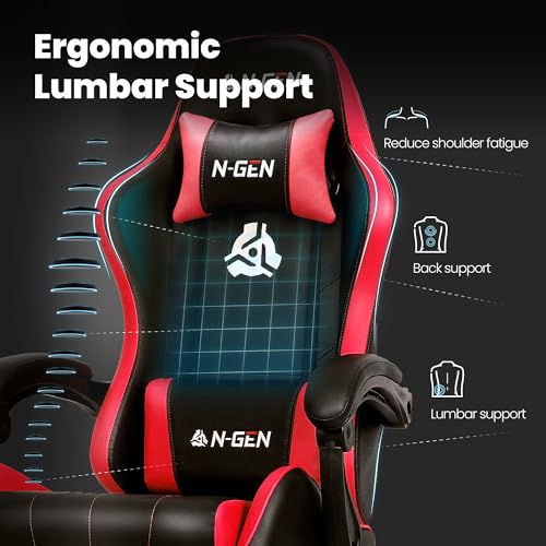 Gaming Chair with Footrest Lumbar Support High Back Recliner Ergonomic Leather L124