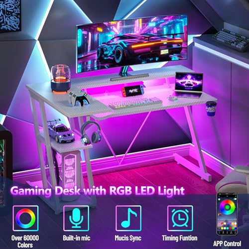 L Shaped Gaming Desk with Power Outlet and LED Lights Y52619