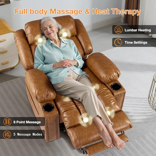 Large Power Lift Recliner Chair for Elderly with Heat and Massage, USB Port, Dark Brown O650
