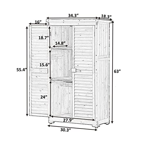 Outdoor Wood Storage Cabinet with Shelves for Garden and Patio S33670