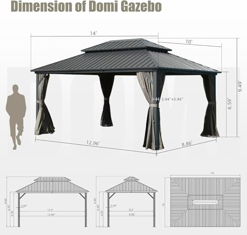 10 x 10 ft Hardtop Gazebo with Netting and Curtains, Galvanized Steel Roof for Patio K80436