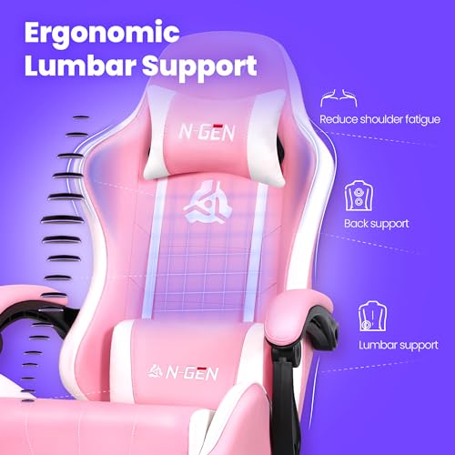 Gaming Chair with Footrest Lumbar Support High Back Recliner Ergonomic Leather L124