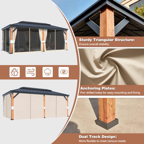 12x20 ft Hardtop Gazebo Double Roof Galvanized Steel Canopy Outdoor Aluminum Frame with Netting and Curtains X191579