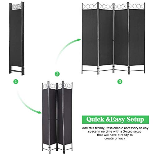 4 Panel Room Divider 6FT Steel Frame Folding Privacy Screen G872592