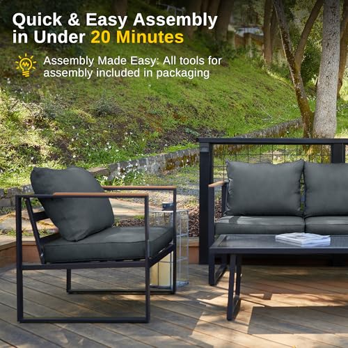 4-Piece Outdoor Patio Furniture Set with Sofa and Tempered Glass Table B6490