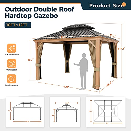 10 x 12 ft Hardtop Gazebo with Netting and Curtains for Patio, Deck, Backyard X60892