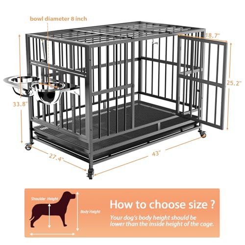 48" Heavy-Duty Dog Crate with Wheels, Air-Lift Top, Dual Adjustable Bowls V62929