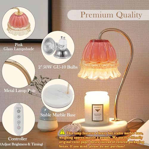 Candle Warmer Lamp with Timer, Dimmable Glass Flower Design, Marble Base, Electric Desk Lamp A686032