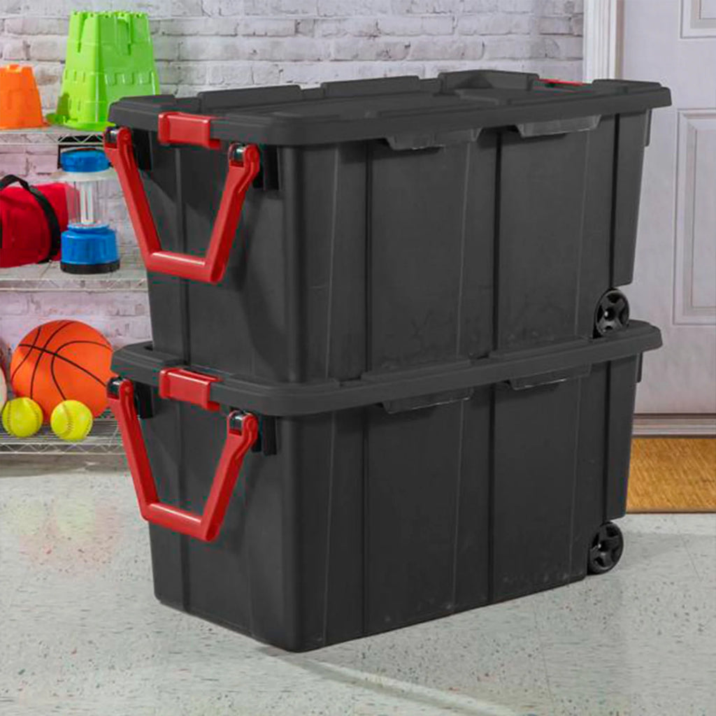 40 Gallon Wheeled Industrial Storage Tote, Black (8 Pack) X858