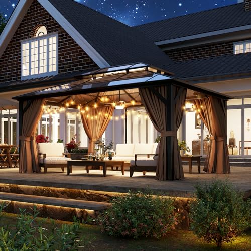 12x16 Hardtop Gazebo with Netting and Curtains for Patio K27275