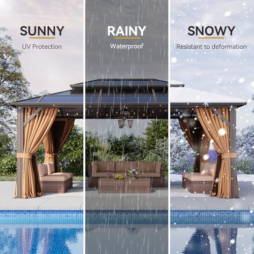 12x16 Hardtop Gazebo with Netting and Curtains for Patio K27275