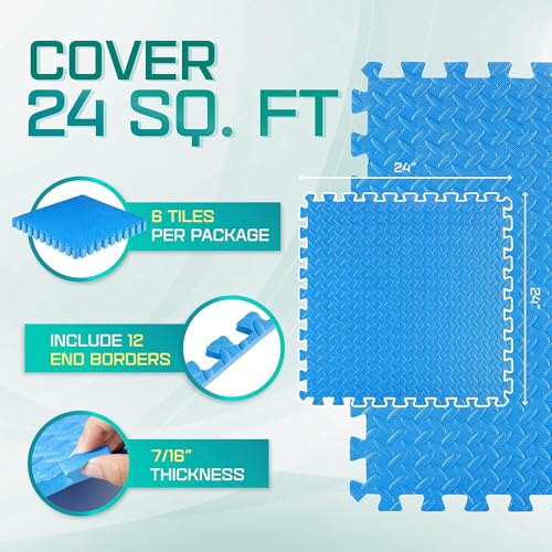 Puzzle Exercise Mat for Home Gym, EVA Interlocking Foam Floor Tiles with Border O344855