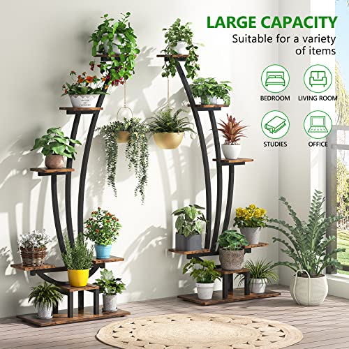 6-Tier Tall Plant Stand, Metal Curved Display Shelf with Hanging Hooks V22276