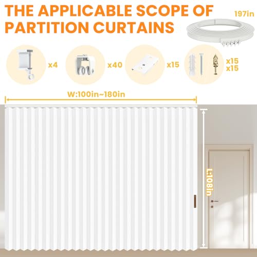 Blackout Accordion Room Divider Curtains with Ceiling Track for Bedroom Patio Sliding Door Q924855