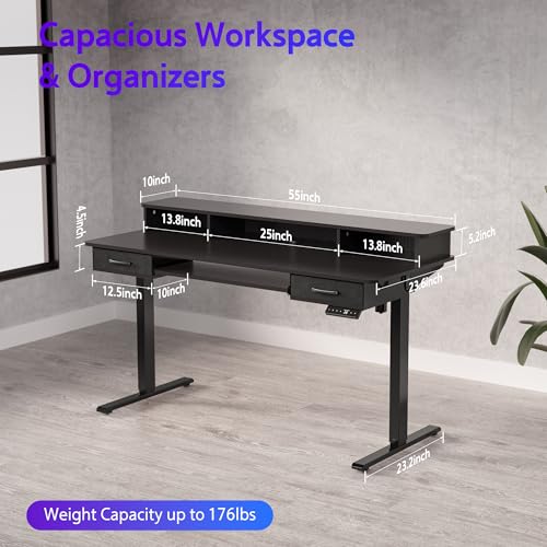 Electric Standing Desk with 2 Drawers, Height Adjustable for Home Office W495