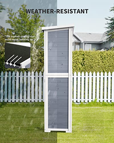 Outdoor Storage Cabinet with 3 Shelves, Double Lockable Wooden Garden Shed D368978