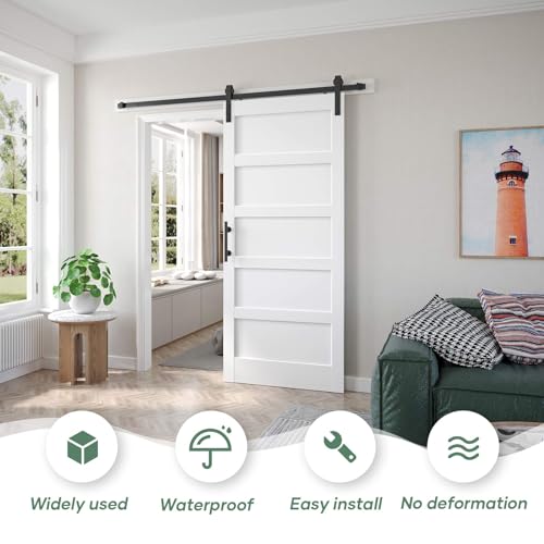Double 21x84in White Barn Door with 7FT Sliding Hardware Kit, MDF, PVC Surface, DIY Assembly R60322
