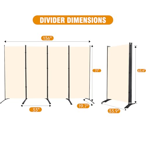 Room Divider Screen 3 Panel Folding Partition with Metal Frame, Grey N348