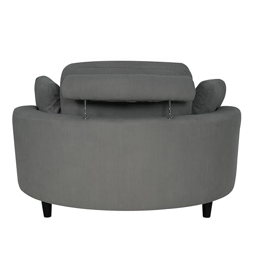 Corduroy Barrel Chair with Adjustable Headrest and Ottoman E413