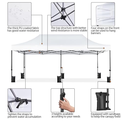 Heavy Duty Pop Up Canopy Tent 10x20 with Wheeled Carry Bag, White Q36763