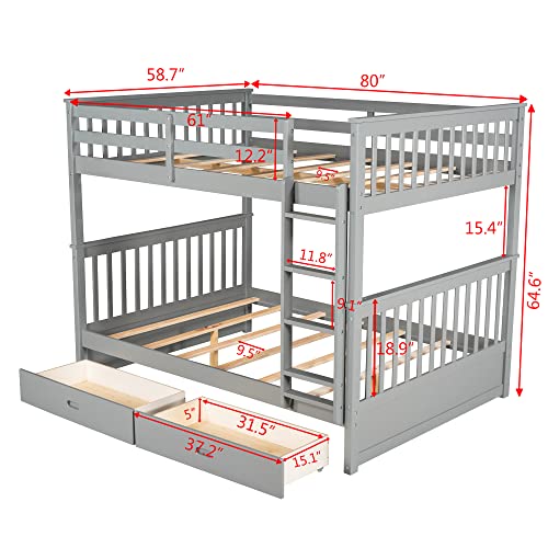 Twin Over Full Bunk Bed with Slide and Stairs for Kids I642