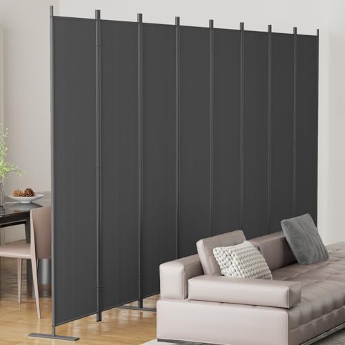 8-Panel 6 ft Tall Indoor Folding Room Divider, Portable Privacy Screen, Freestanding Partition, Dark Grey G253901
