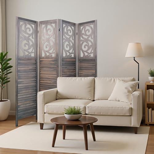 6 Panel Wooden Room Divider with Shelves P850285